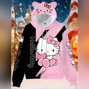 (Unisex) Hello Kitty Pink and Black Mens Hoodie.